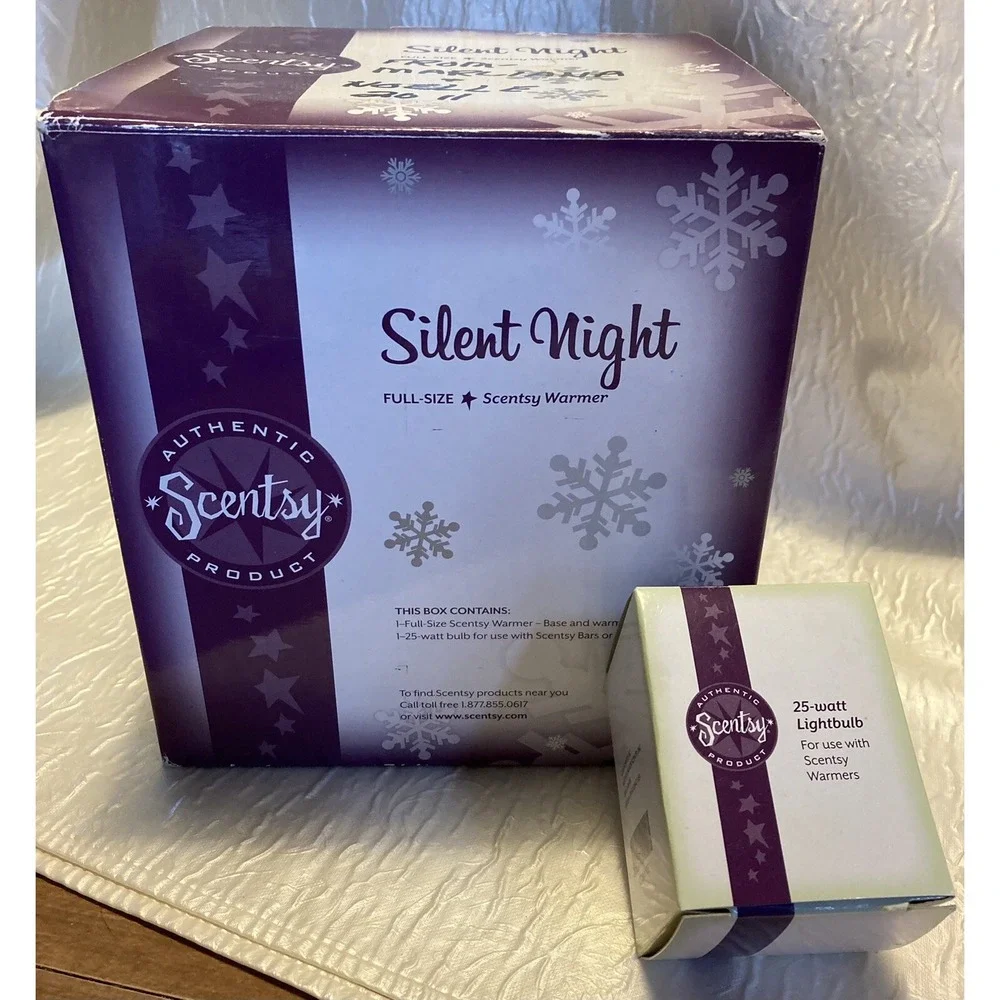 Scentsy SILENT NIGHT Nativity Full Size Wax Scent Warmer Retired Blue Extra Bulb